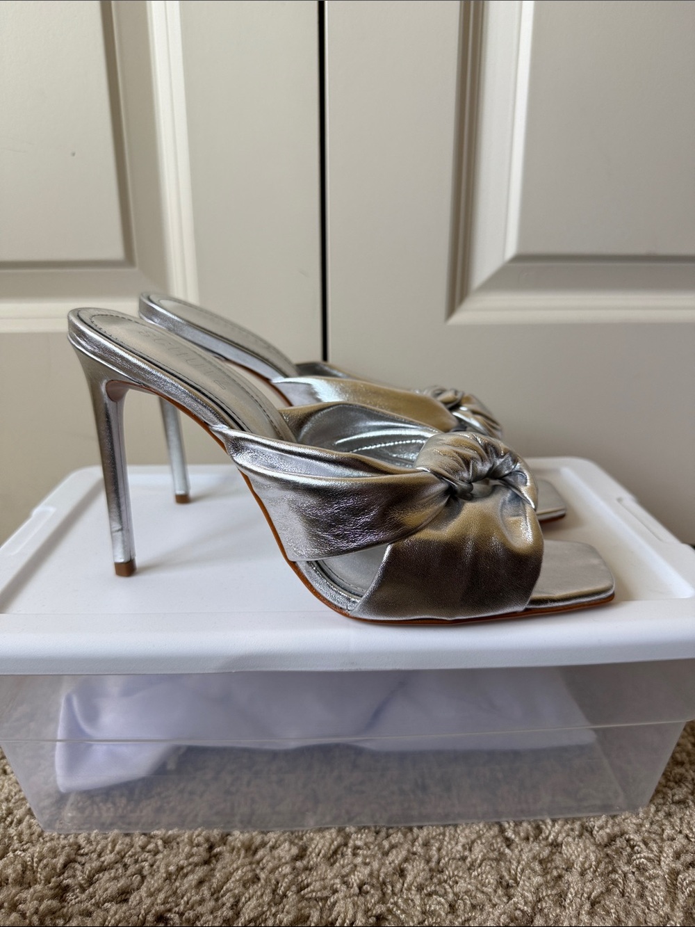 SCHUTZ Silver Knot-Front Stiletto Mule- NWT